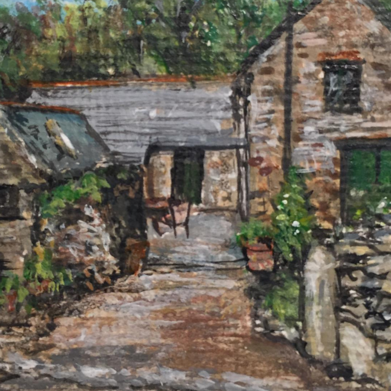 Art Therapy Acrylic painting of a cute country cottage