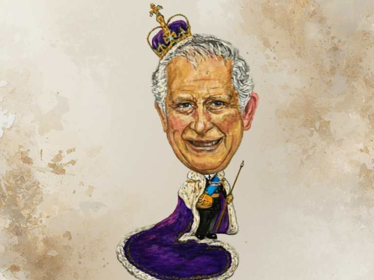 King Charles Caricature This is Sadie's interpretation of King Charles resplendent in purple robe and crown