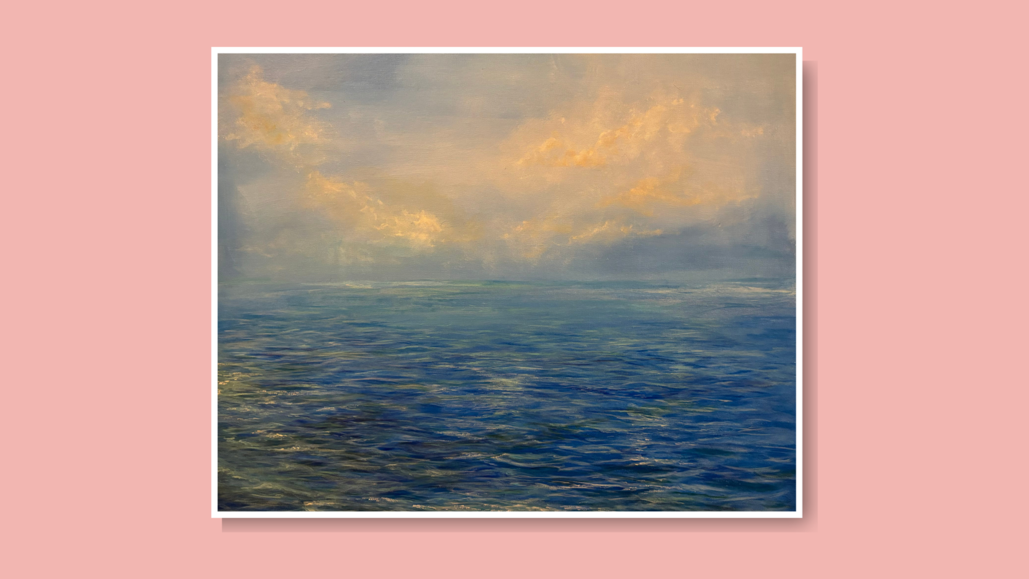 Foggy Horizons Choppy waves with clouds and a mist hanging over making the distant coastline look blurry.