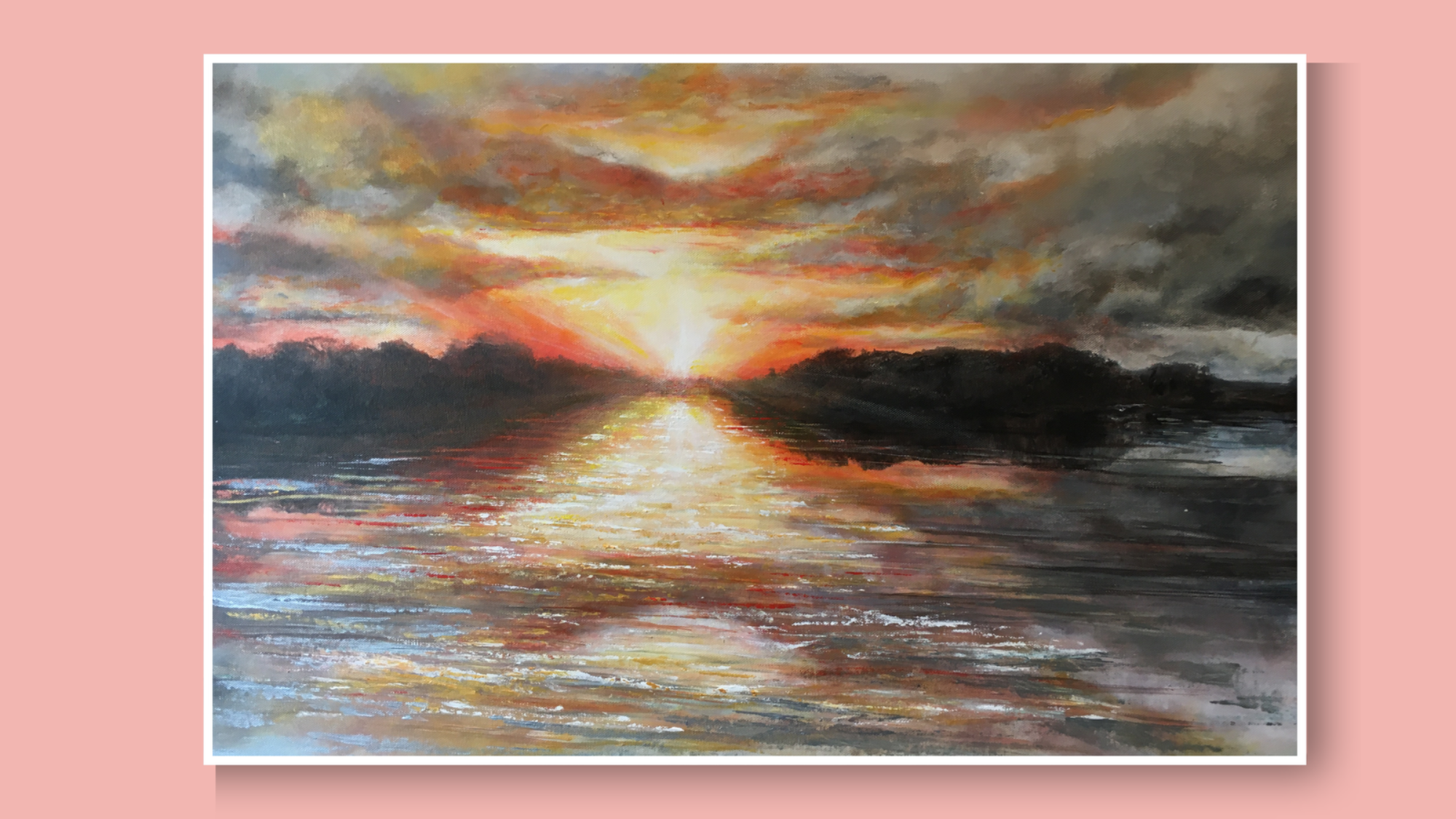 Into The Light A ball of sunshine in the centre of a scene depicting a moody sky and reflecting in an expanse of water.