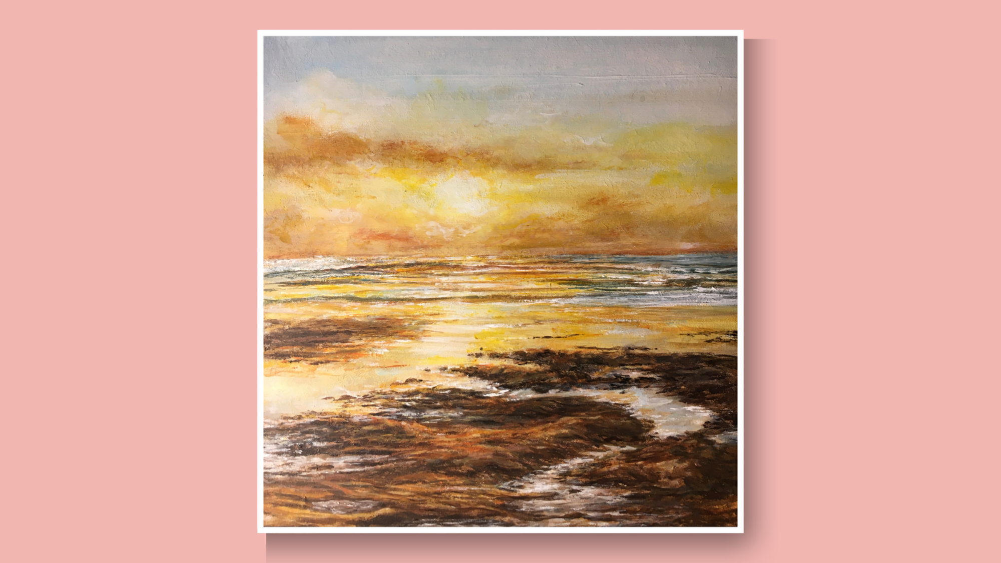 Bigbury Sunset A painting of Bigbury in South Devon where the sea and the sand seem to melt into one golden image, broken only by some rock pools and waves